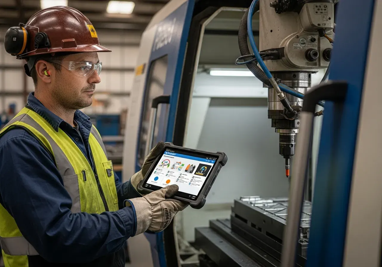 Worker with tablet on the shop floor